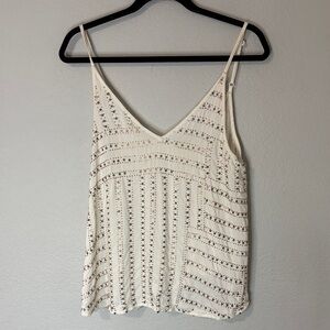 Free People Beaded Relaxed Spaghetti Strap Cream Cropped Top L